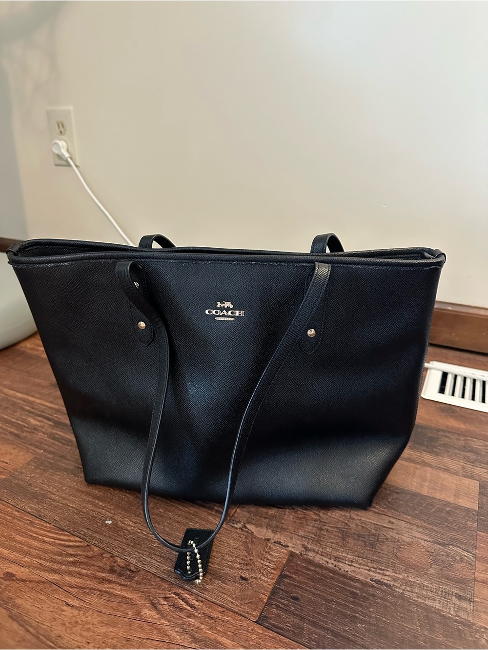 Coach Black Leather Tote - Gold Logo